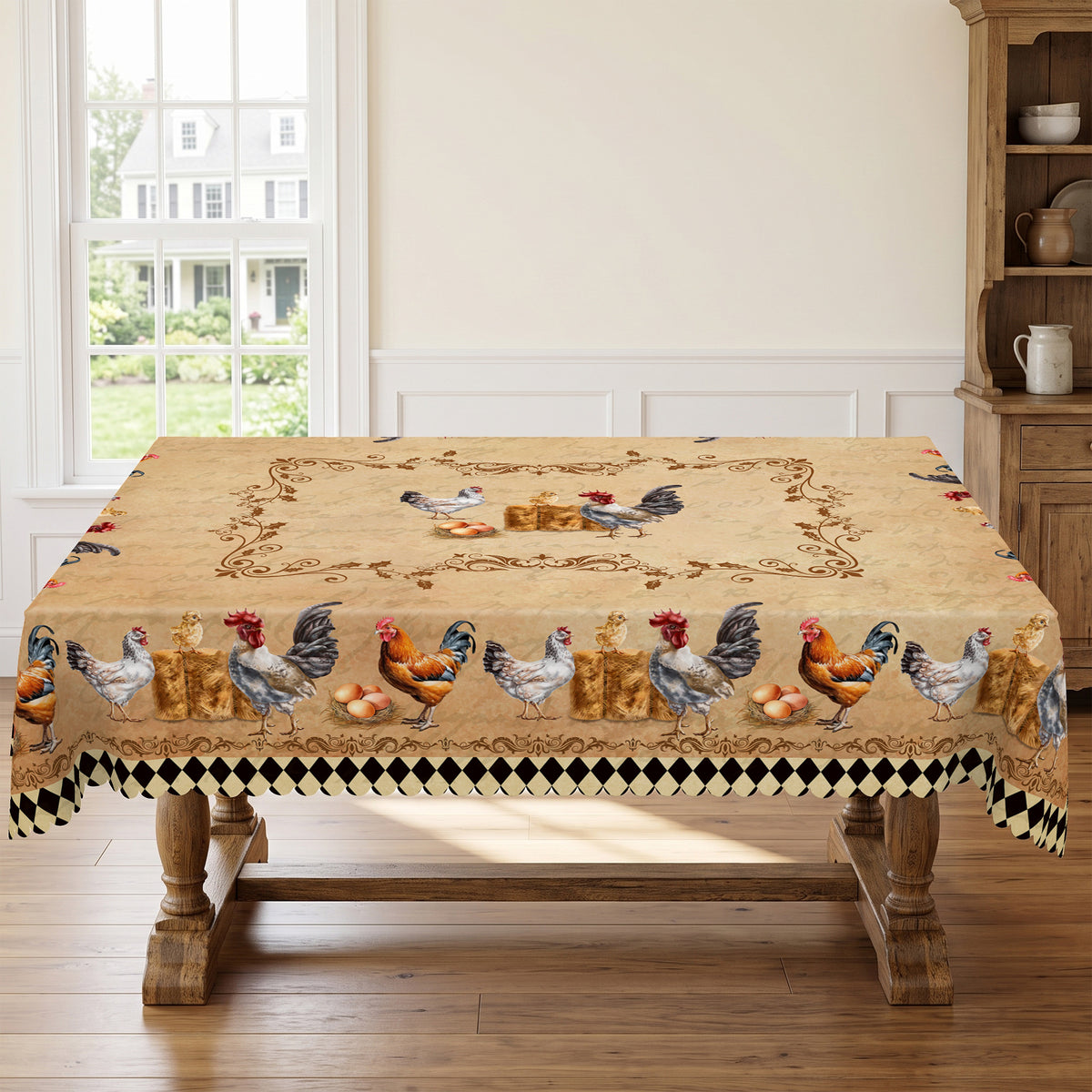 Blue Farmhouse Country Scene Tablecloth, Decorative Dining Table Cover for Kitchen, Dining, Farmhouse & Country Decor - BN004-220 - image 2
