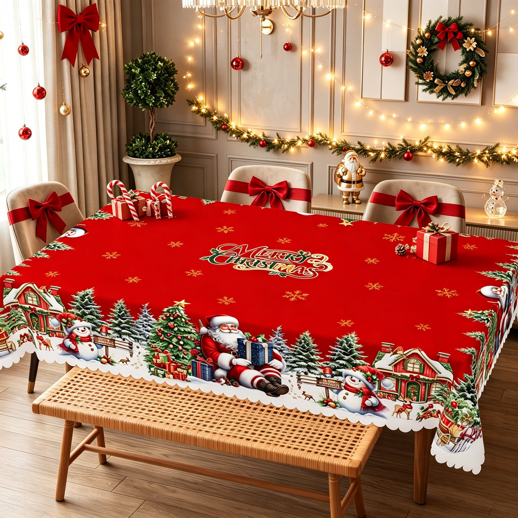 Christmas Santa Village Tablecloth, Decorative Dining Table Cover for Dining, Holiday Parties & Christmas Decor - BS001-220 - image 2