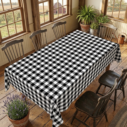 Black & White Buffalo Check Tablecloth, Decorative Dining Table Cover for Kitchen, Dining, Picnic & Farmhouse Decor - G300-220 - image 2