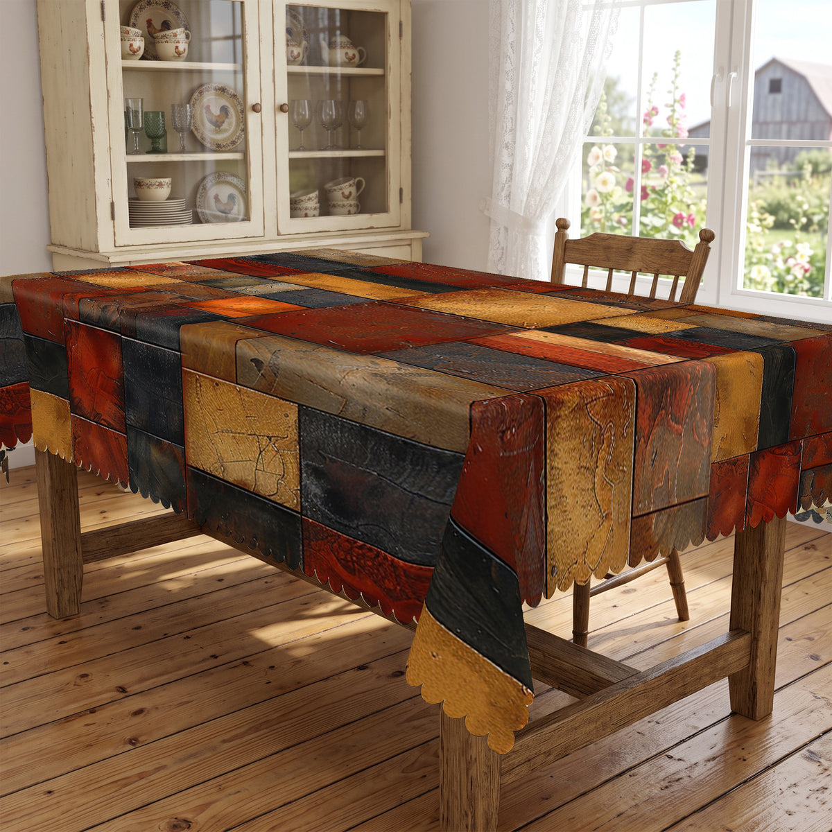 Rustic Patchwork Wood Plank Tablecloth, Decorative Dining Table Cover for Kitchen, Dining & Farmhouse Home Decor - BN005-1-220 - image 2