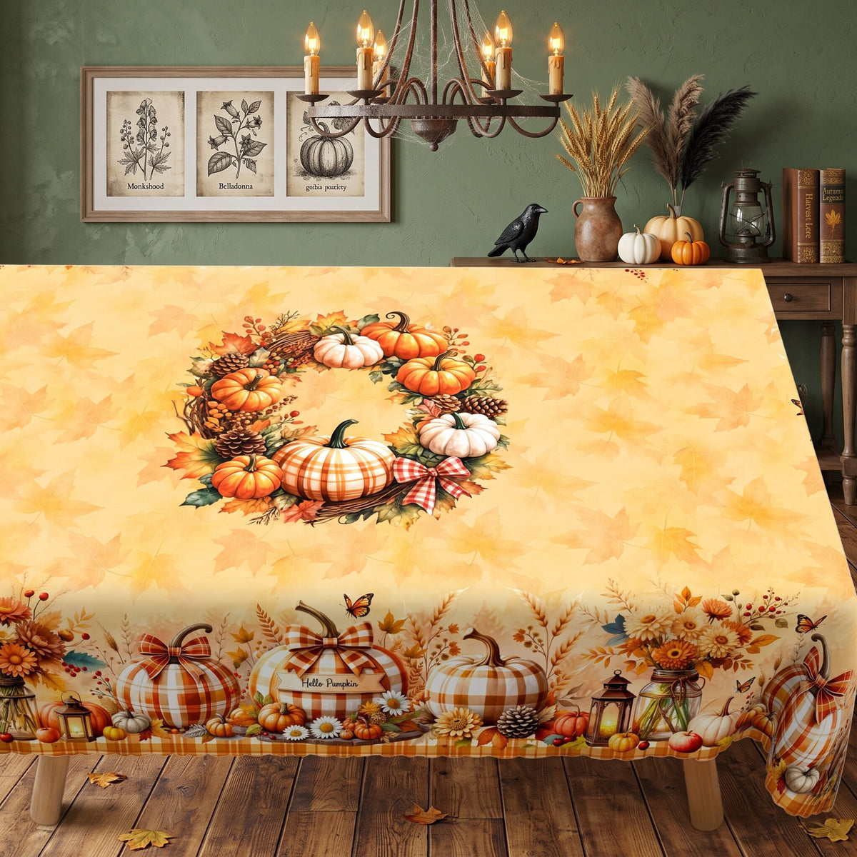 Rustic Pumpkin Patch Tablecloth, Decorative Dining Table Cover for Dining, Thanksgiving & Farmhouse Fall Decor - BQ026-220 - image 2