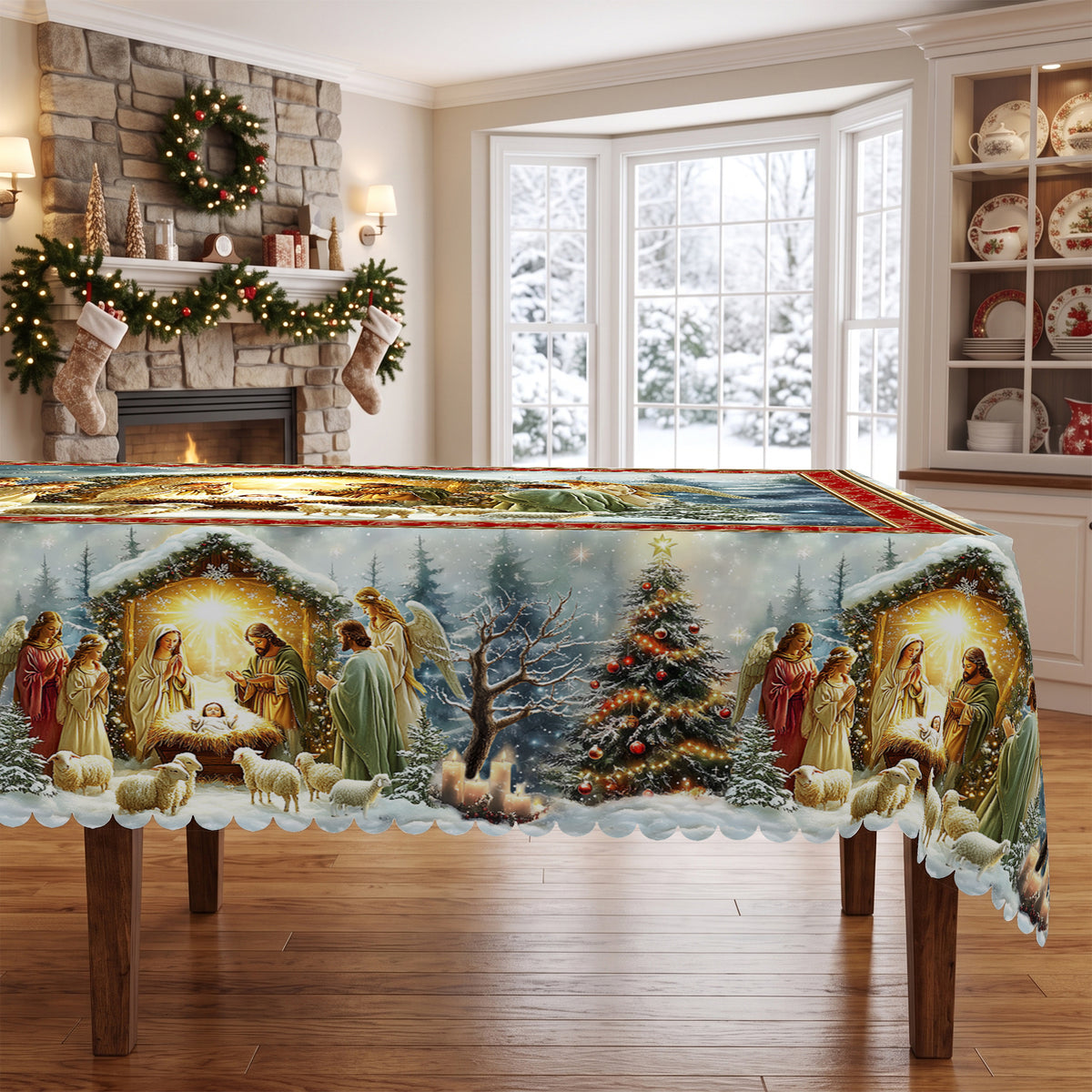 Christmas Nativity Scene Tablecloth, Decorative Dining Table Cover for Dining, Holiday Parties & Christmas Decor - BS037-220 - image 2