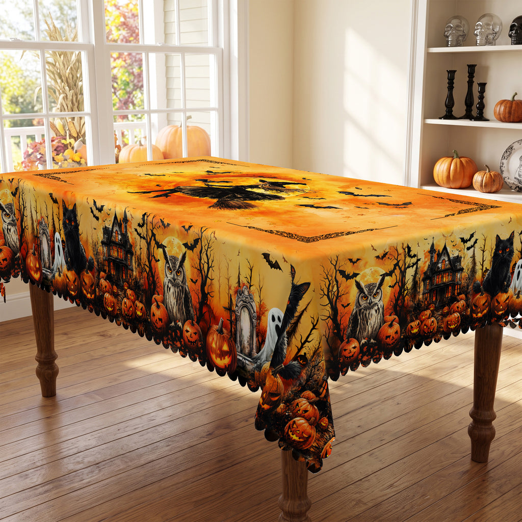 Halloween Pumpkin & Bats Tablecloth, Decorative Dining Table Cover for Halloween Parties, Dining & Fall Decor - BW002-220 - image 2