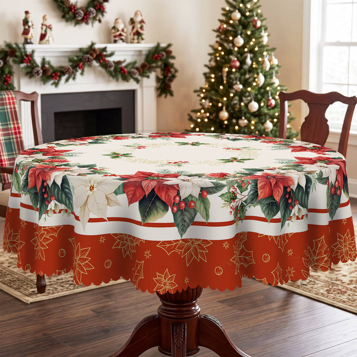 Christmas Eucalyptus Wreath Round Tablecloth, Decorative Dining Table Cover for Dining, Holiday Parties & Christmas Decor - BS032-152R - image 2