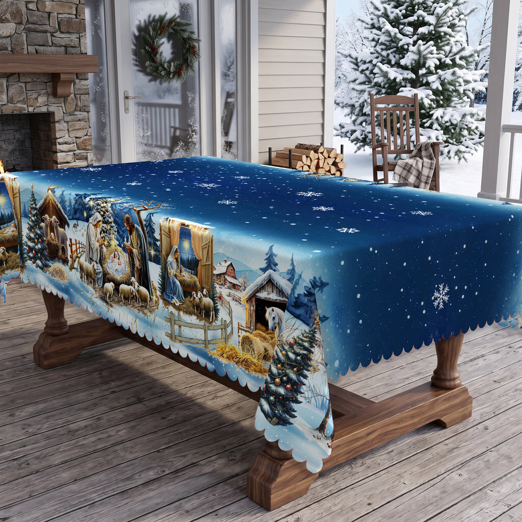 Christmas Blue Snowman Tablecloth, Decorative Dining Table Cover for Dining, Holiday Parties & Winter Decor - BS017-220 - image 2