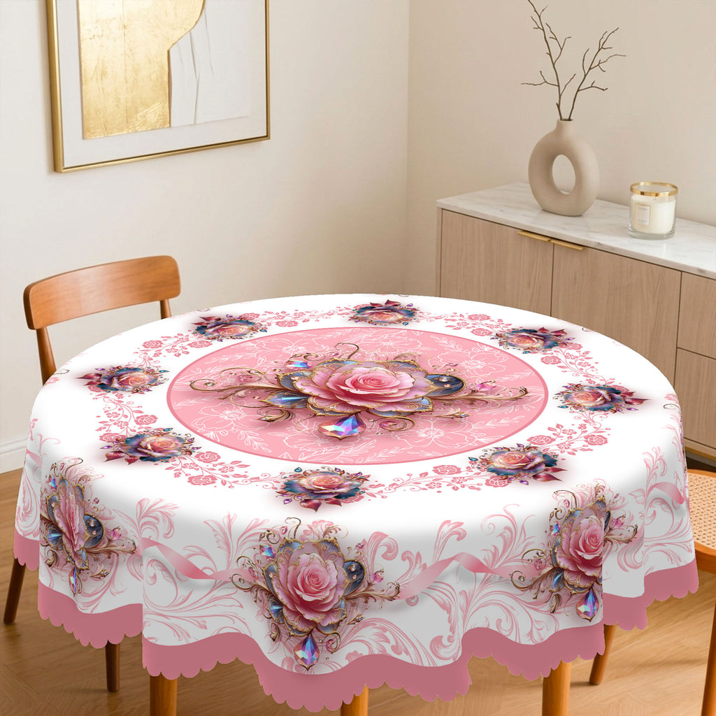 Pink Rose 3D Floral Round Tablecloth, Decorative Dining Table Cover for Dining Room, Party & Elegant Home Decor - BH003-1-152R - image 2