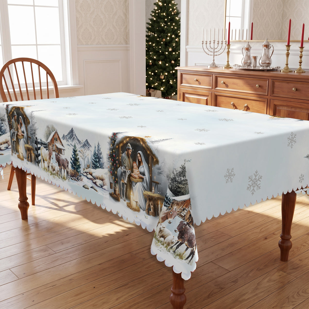 Christmas Winter Village Tablecloth, Decorative Dining Table Cover for Dining, Holiday Parties & Christmas Decor - BS016-220 - image 2