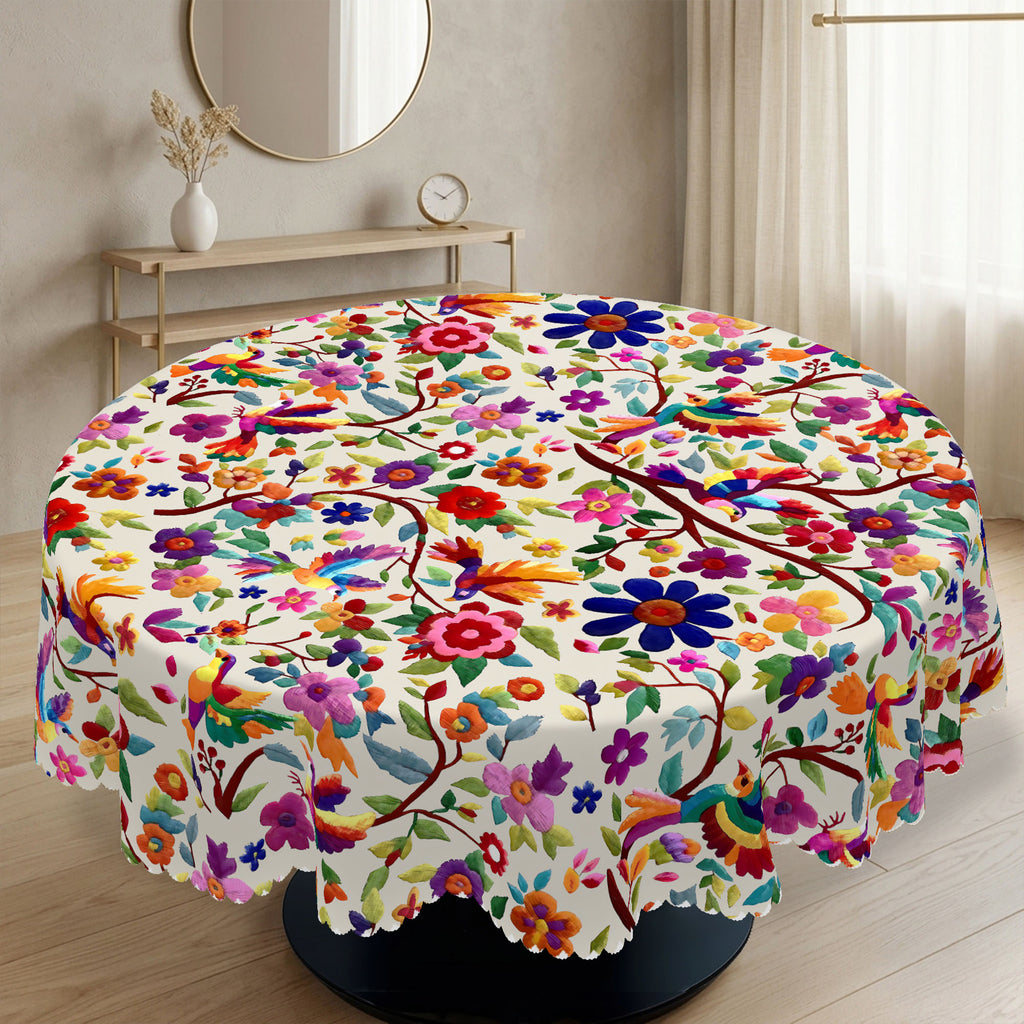 Mexican Colorful Floral Round Tablecloth, Decorative Dining Table Cover for Dining, Party, Patio & Colorful Home Decor - MEX001-1-152R - image 2