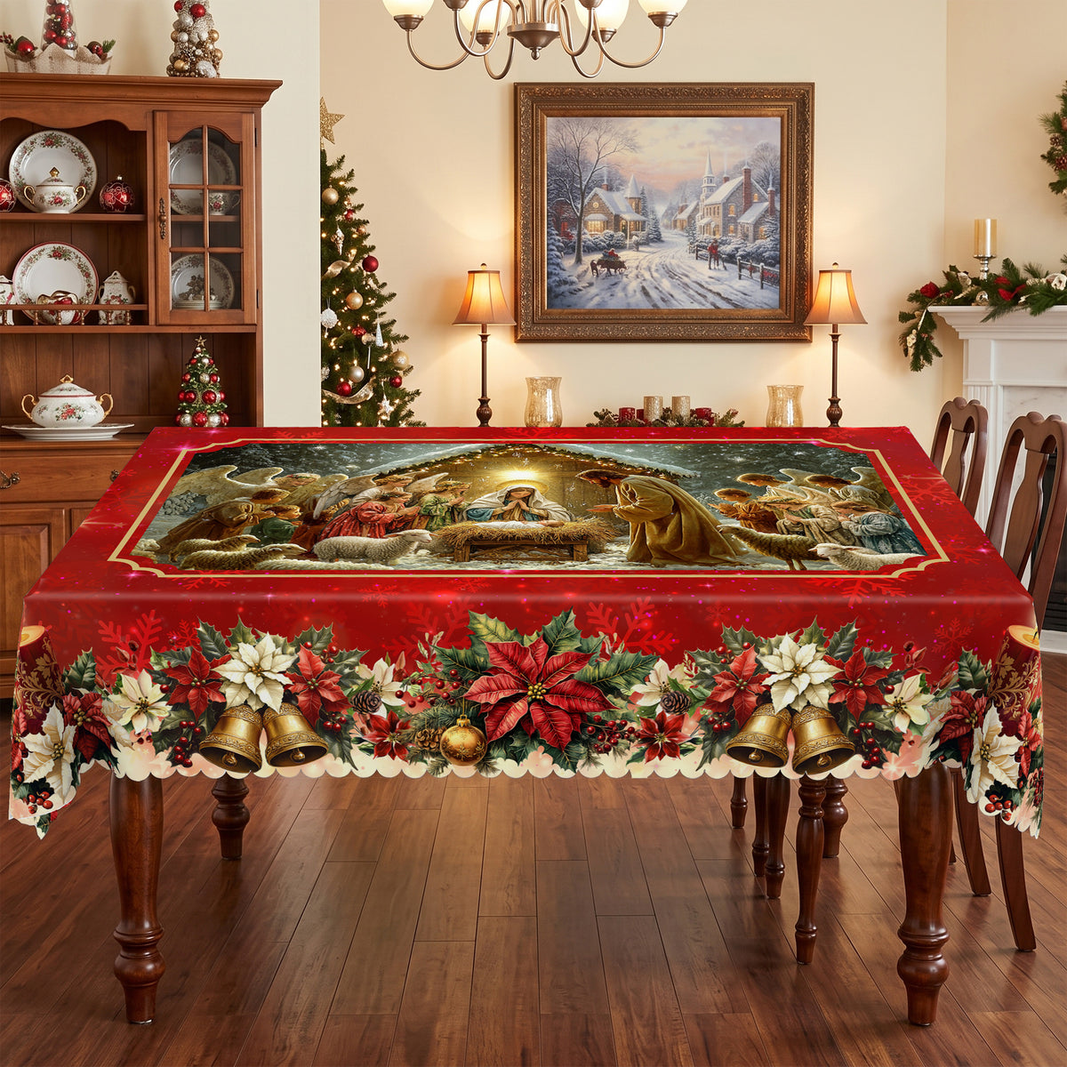 Christmas Santa Holiday Scene Tablecloth, Decorative Dining Table Cover for Dining, Holiday Parties & Christmas Decor - BS028-305 - image 2