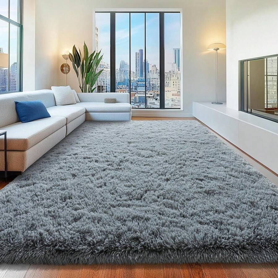 Area Rugs For Living Room, White Fluffy Shaggy Rug Soft Carpets, Big Rugs For Bedroom Dorm Home Decor Aesthetic Black