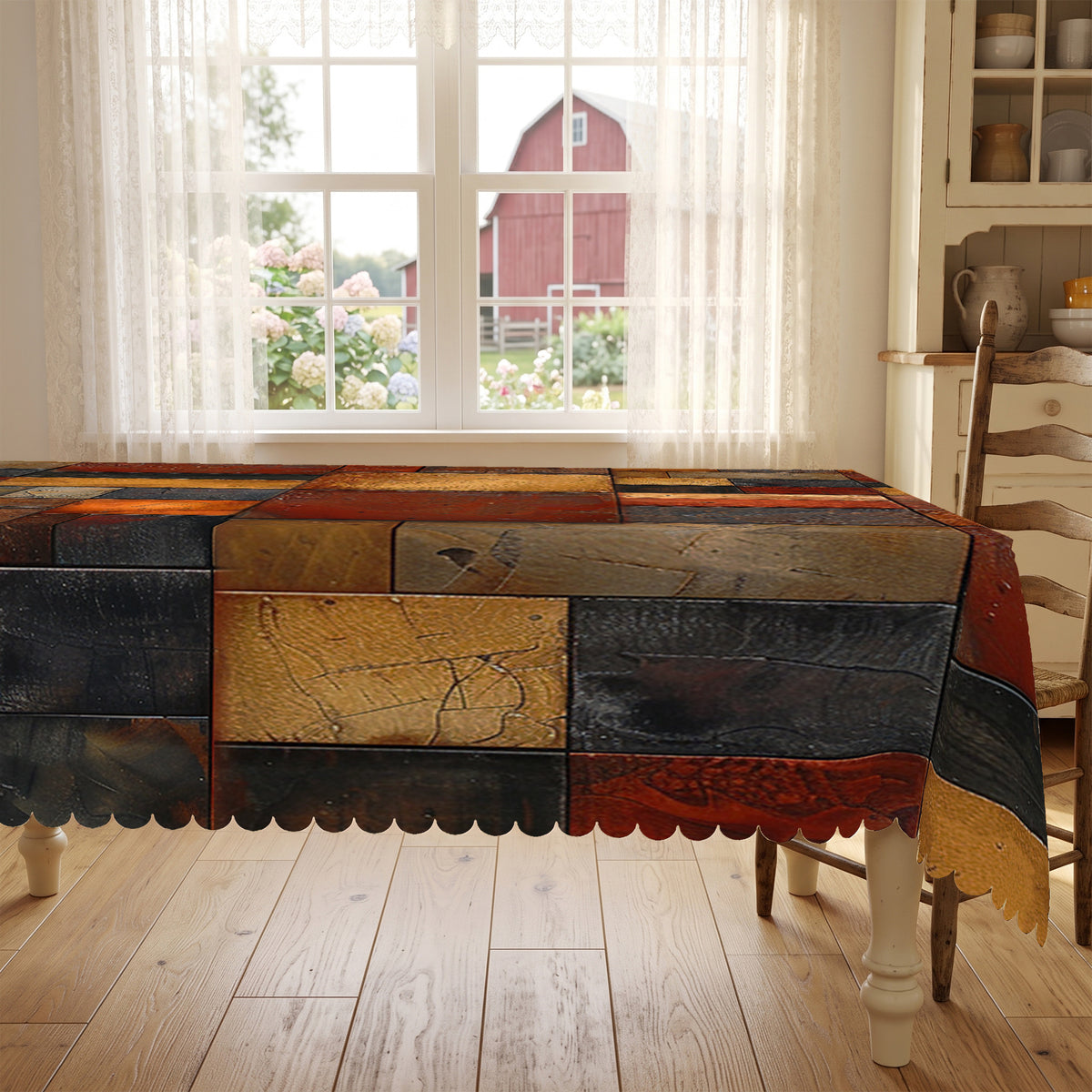 Rustic Patchwork Wood Plank Tablecloth, Decorative Dining Table Cover for Kitchen, Dining & Farmhouse Home Decor - BN005-1-220 - image 3