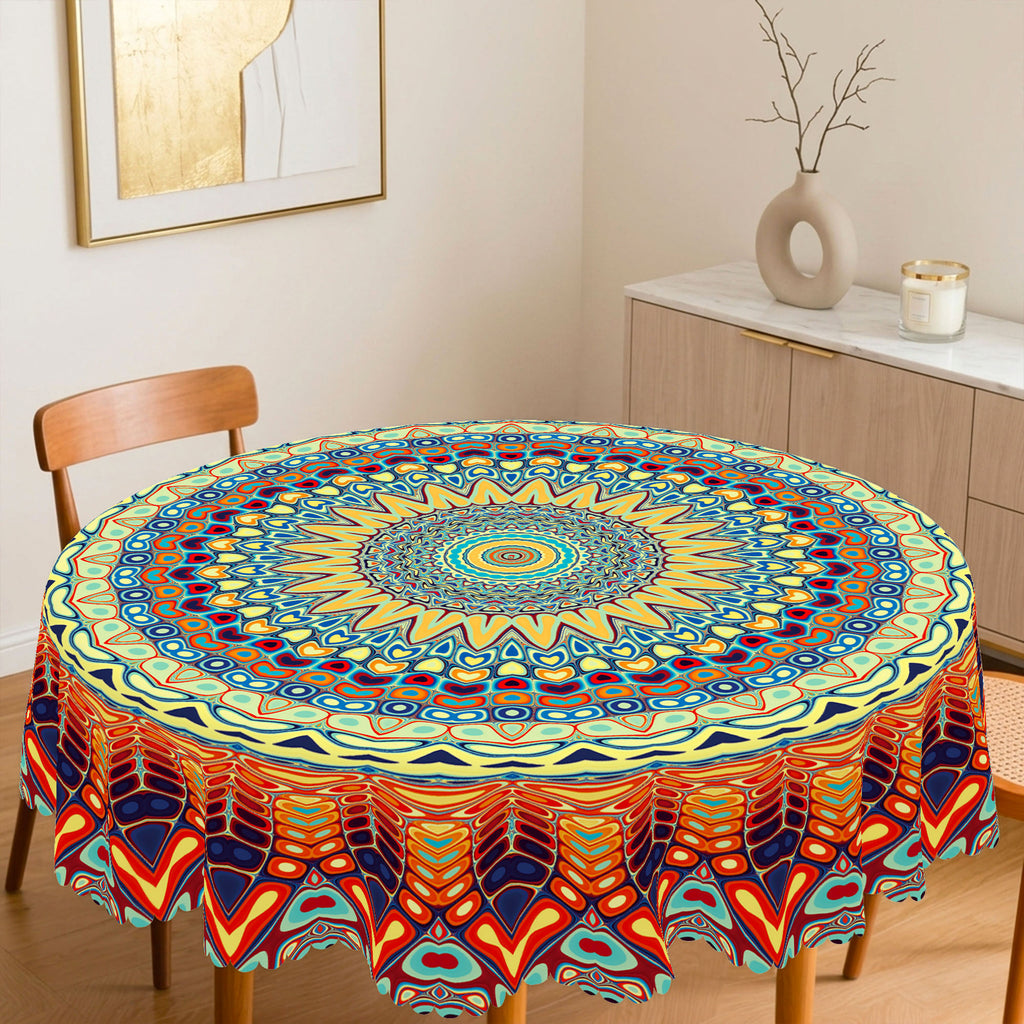 Colorful Boho Mandala Round Tablecloth, Decorative Dining Table Cover for Dining, Party, Patio & Boho Home Decor - BBX003-1-152R - image 3