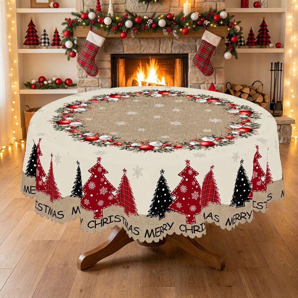 Christmas Holly Wreath Round Tablecloth, Decorative Dining Table Cover for Dining, Holiday Parties & Christmas Decor - BS039-180R - image 3