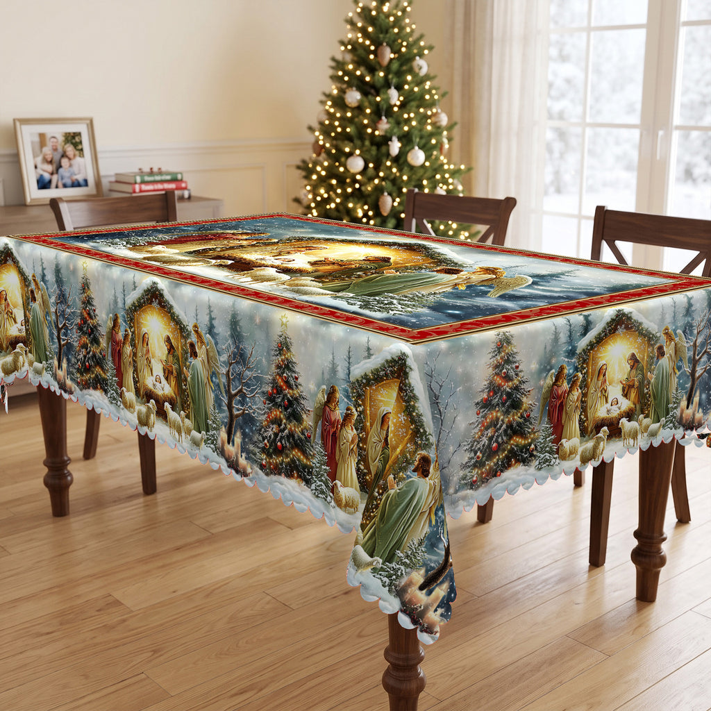 Christmas Nativity Scene Tablecloth, Decorative Dining Table Cover for Dining, Holiday Parties & Christmas Decor - BS037-220 - image 3