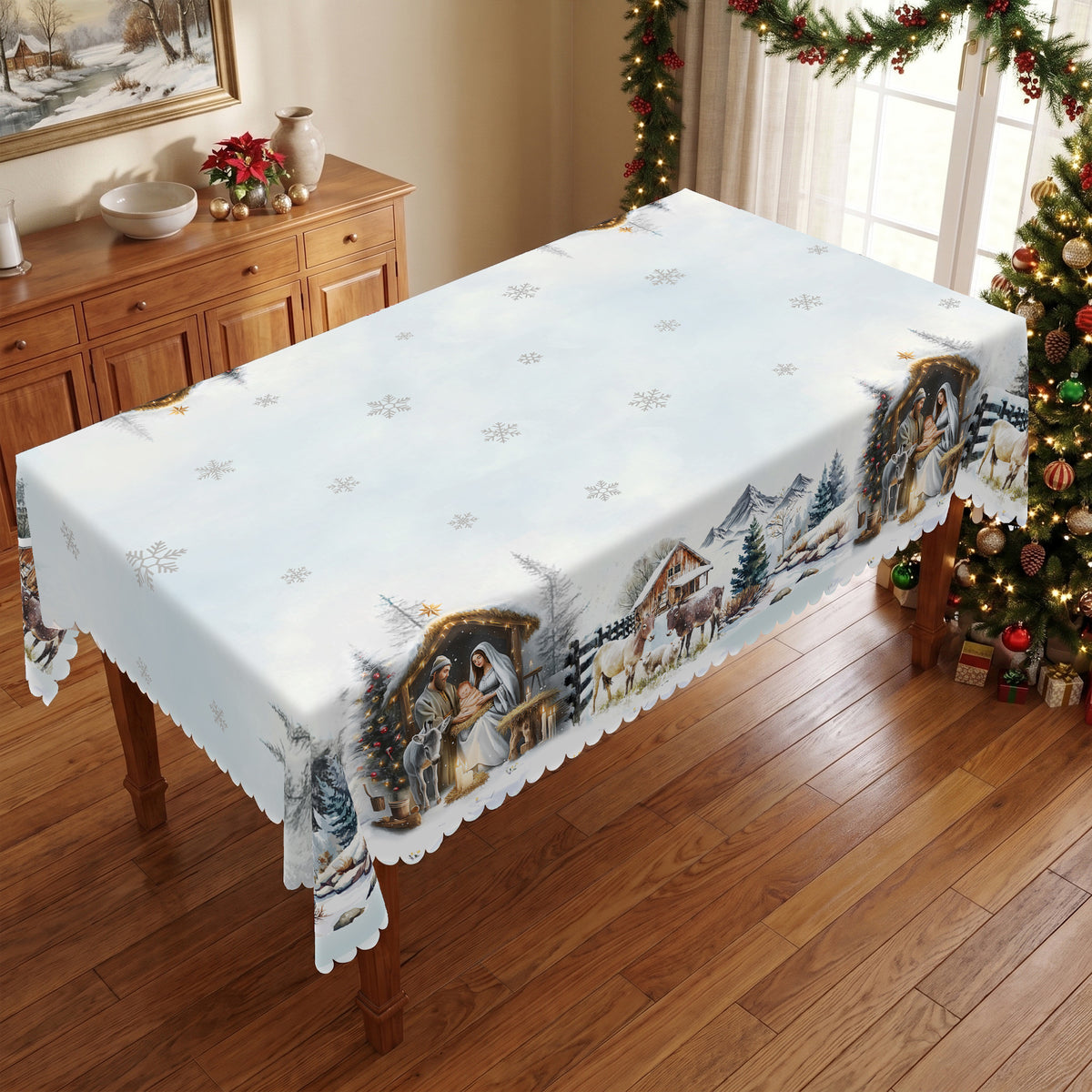 Christmas Winter Village Tablecloth, Decorative Dining Table Cover for Dining, Holiday Parties & Christmas Decor - BS016-220 - image 3