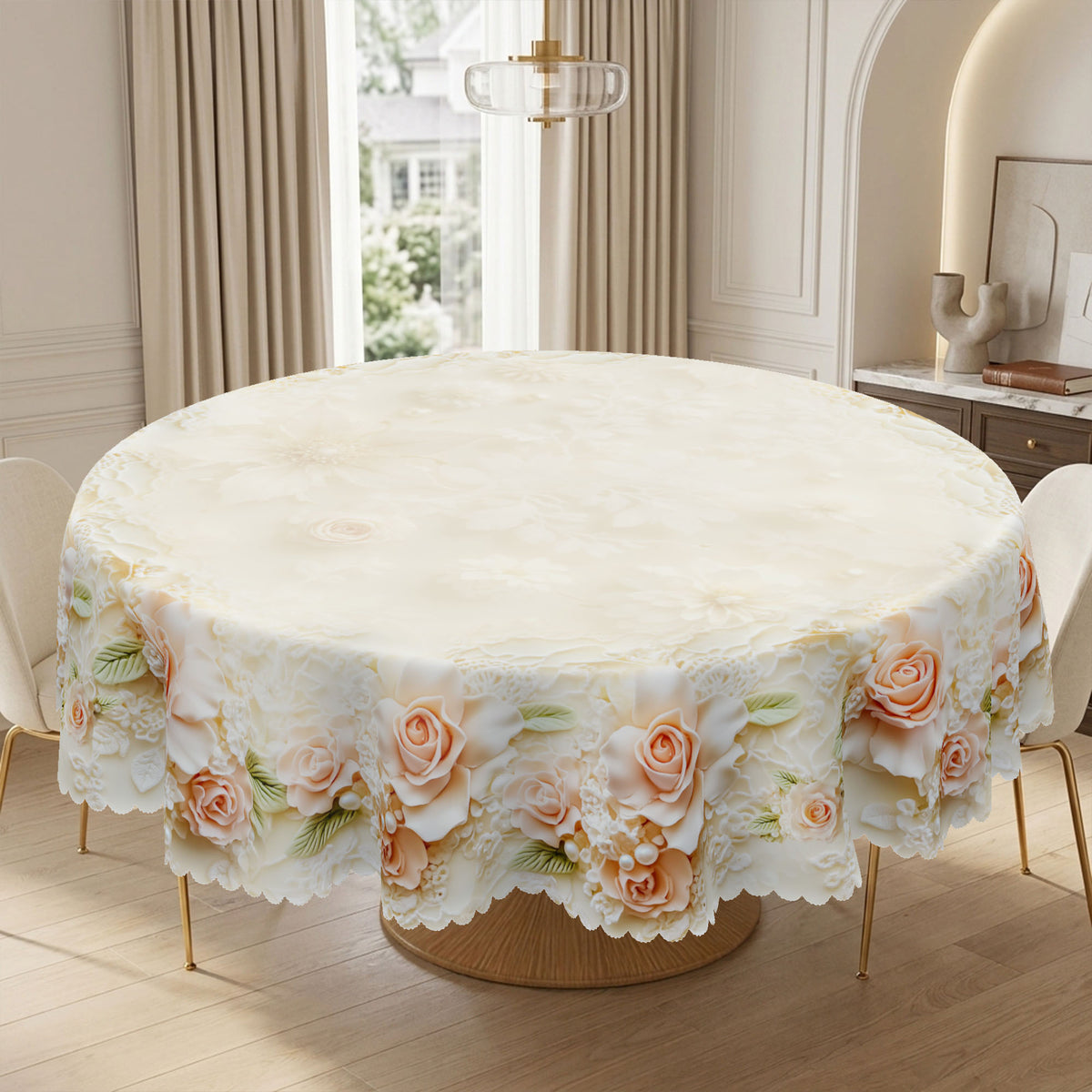 Romantic Pink Rose Lace Round Tablecloth, Decorative Dining Table Cover for Dining, Wedding, Party & Home Decor - BH007-1-152R - image 3