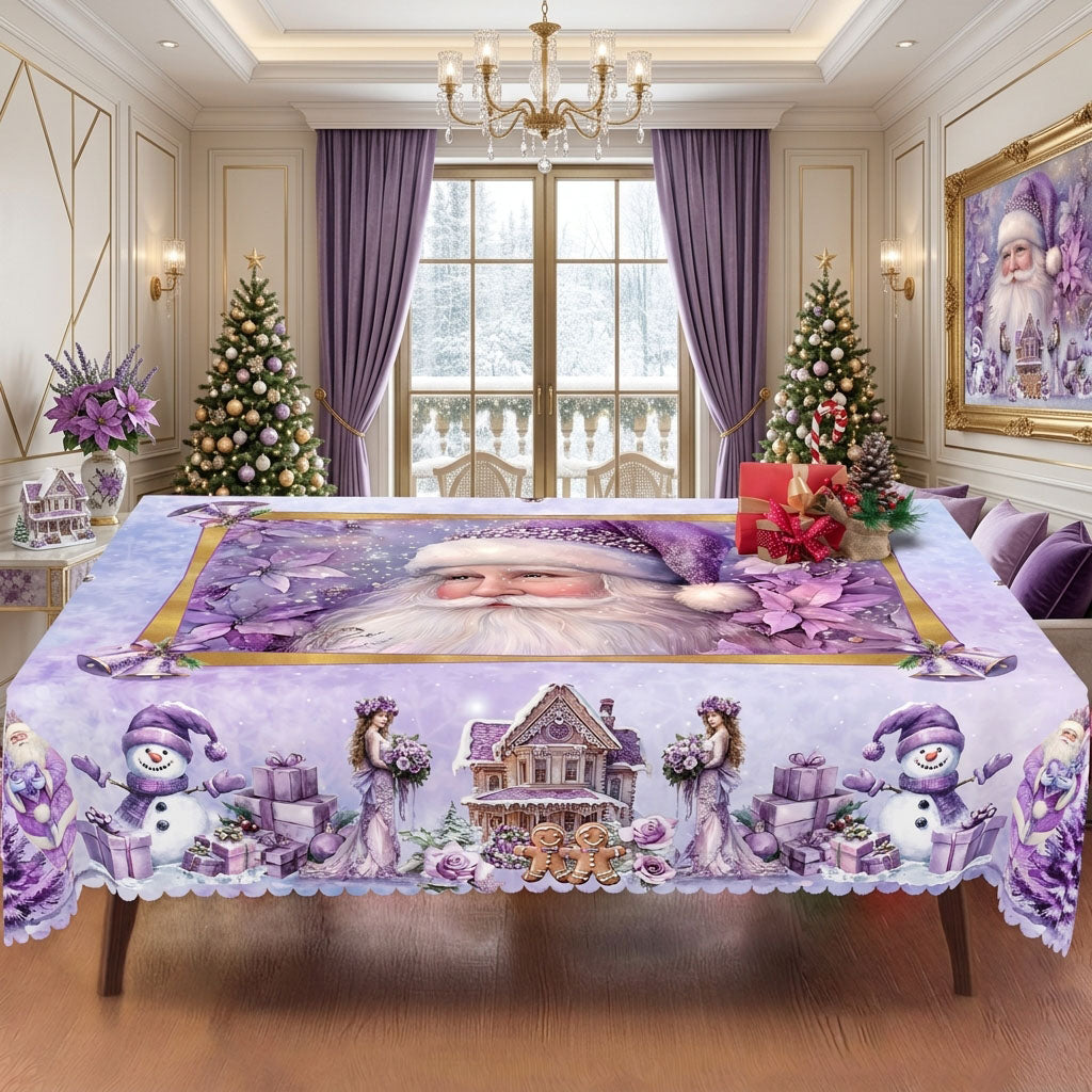 Christmas Purple Winter Scene Tablecloth, Decorative Dining Table Cover for Dining, Holiday Parties & Winter Decor - BS019-220 - image 3