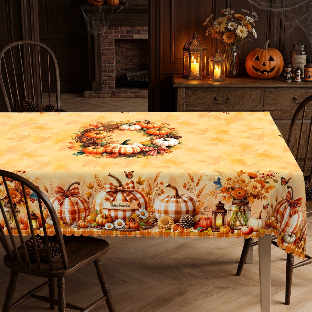 Rustic Pumpkin Patch Tablecloth, Decorative Dining Table Cover for Dining, Thanksgiving & Farmhouse Fall Decor - BQ026-220 - image 3