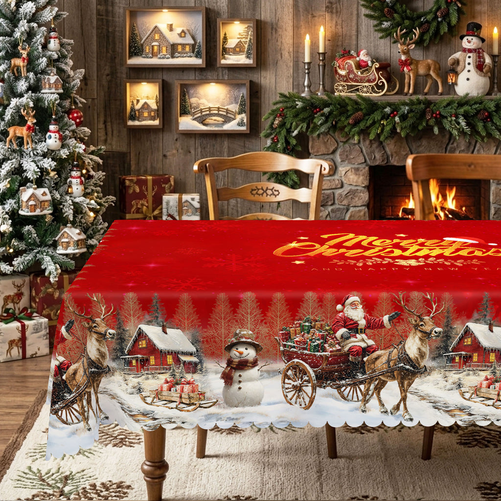 Merry Christmas Red Tablecloth, Decorative Dining Table Cover for Dining, Holiday Parties & Christmas Decor - BS036-140 - image 3