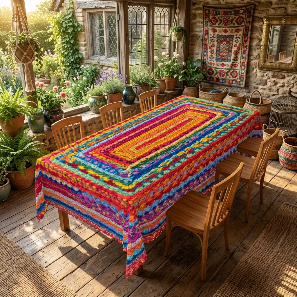 Colorful Bohemian Woven Tablecloth, Decorative Dining Table Cover for Dining, Party, Patio & Boho Home Decor - BX013-1-140 - image 3