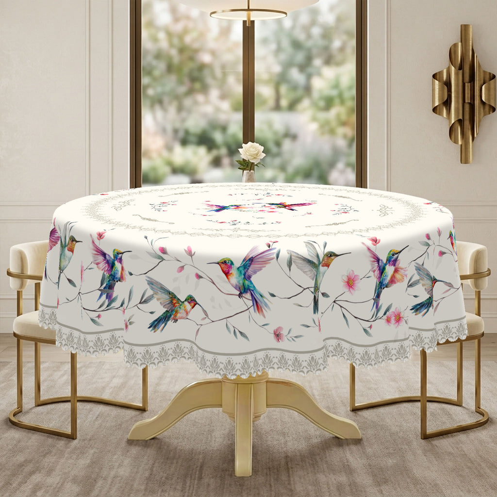 Hummingbird Spring Floral Round Tablecloth, Decorative Dining Table Cover for Dining Room, Garden Party & Spring Decor - CT001-1-152R - image 3