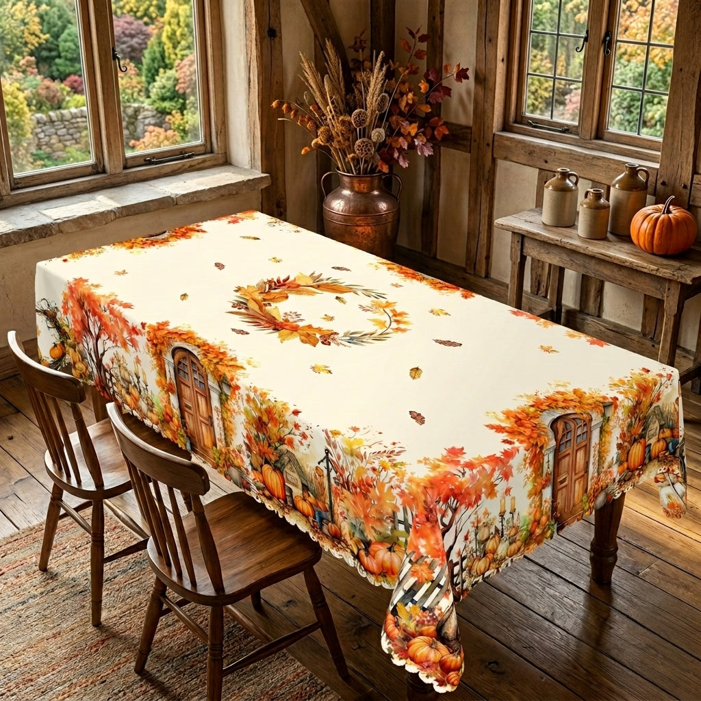 Autumn Village Harvest Tablecloth, Decorative Dining Table Cover for Thanksgiving, Fall Dining & Autumn Home Decor - BQ002-140 - image 3