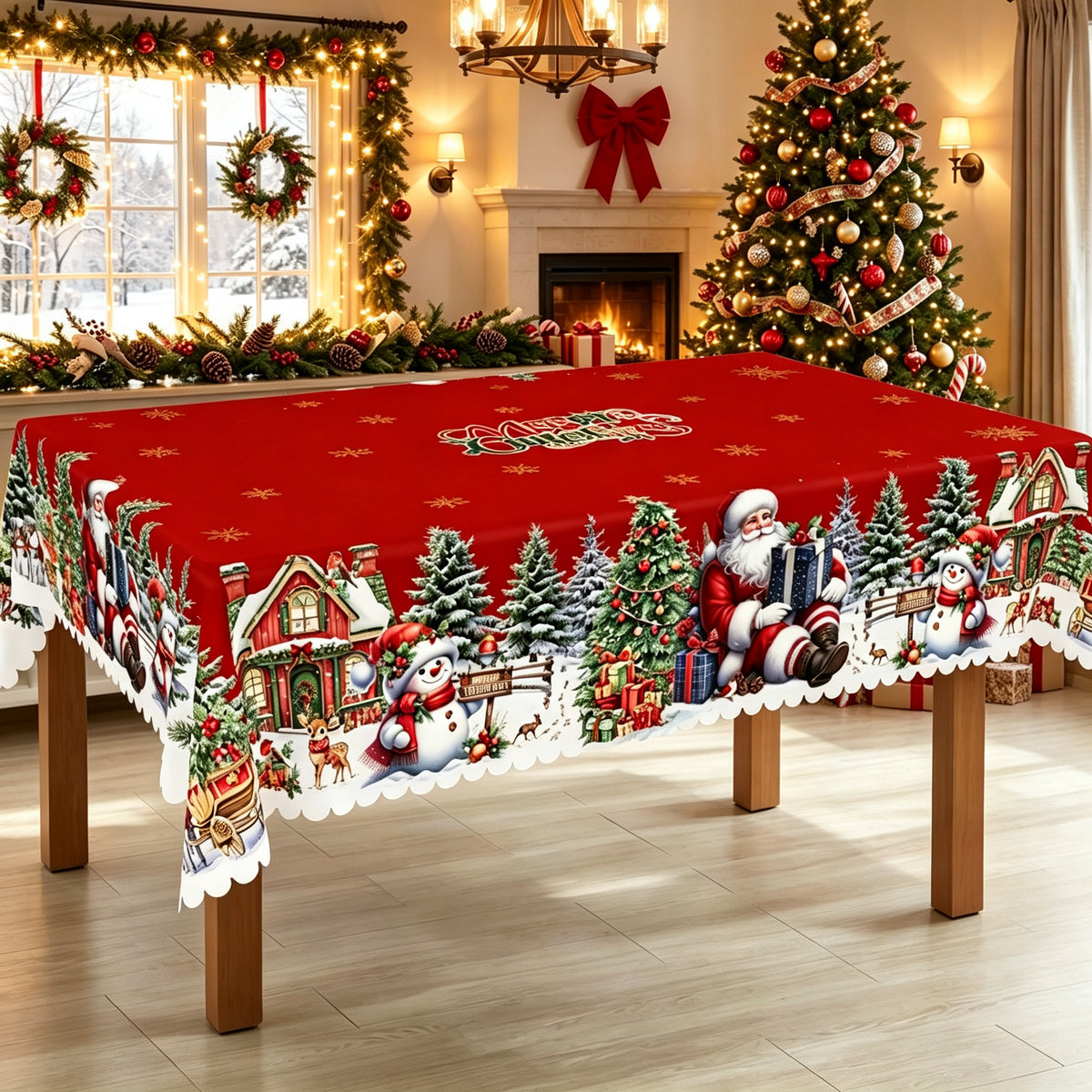 Christmas Santa Village Tablecloth, Decorative Dining Table Cover for Dining, Holiday Parties & Christmas Decor - BS001-220 - image 3