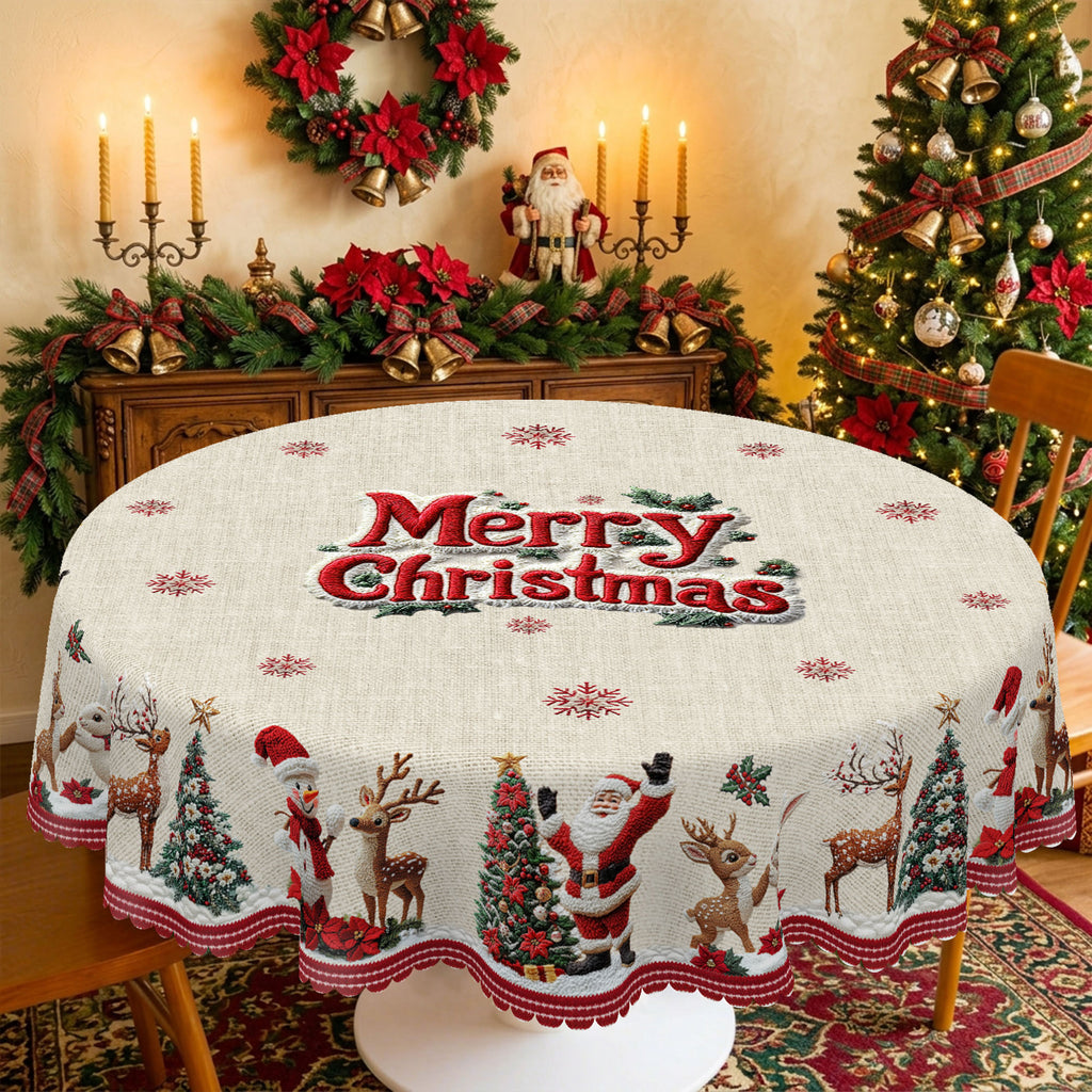 Merry Christmas Floral Round Tablecloth, Decorative Dining Table Cover for Dining, Holiday Parties & Christmas Decor - BS034-180 - image 3