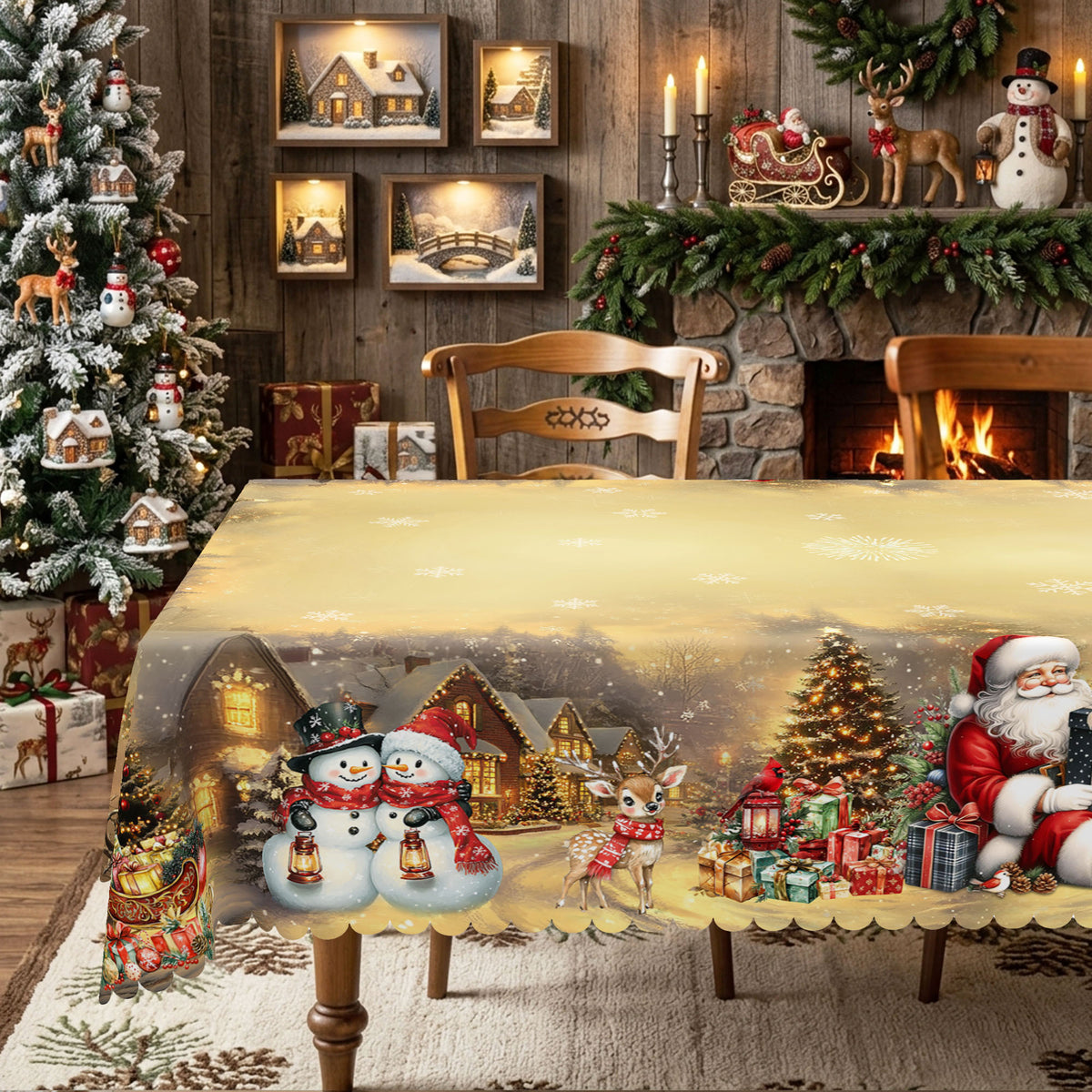 Christmas Village & Santa Tablecloth, Decorative Dining Table Cover for Dining, Holiday Parties & Christmas Decor - BS027-220 - image 3