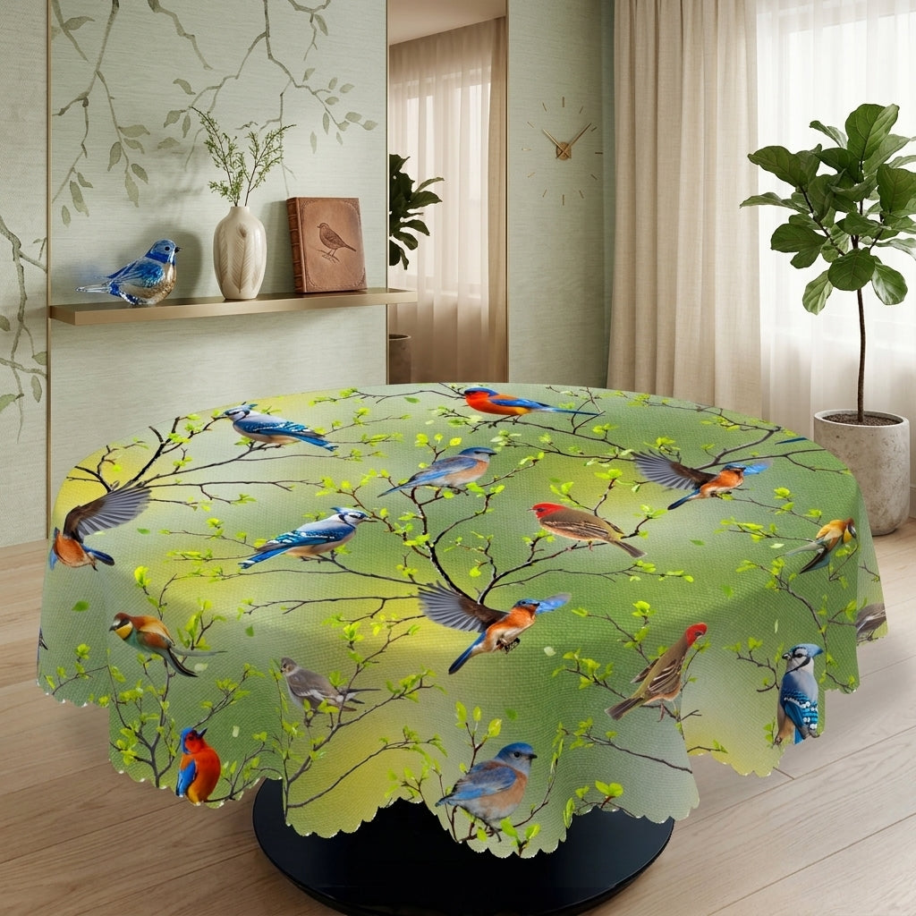 Hummingbird Garden Floral Round Tablecloth, Decorative Dining Table Cover for Dining Room, Patio & Garden Party Decor - CT003-1-152R - image 3