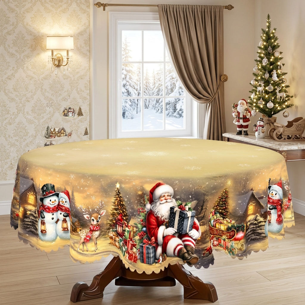 Christmas Village & Santa Round Tablecloth, Decorative Dining Table Cover for Dining, Holiday Parties & Christmas Decor - BS027-152R - image 3