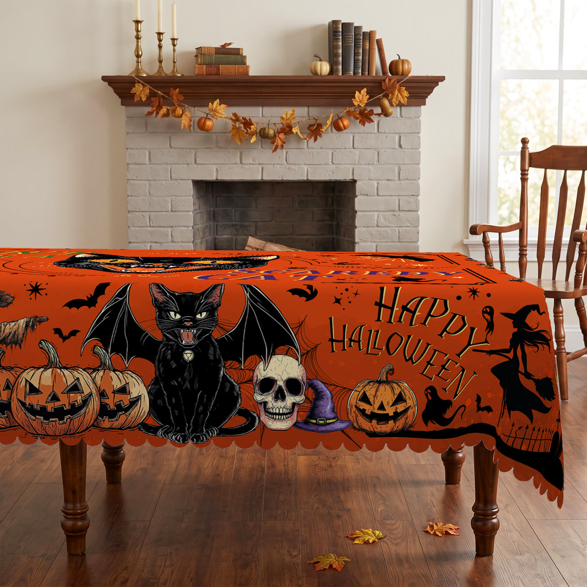 Halloween Jack-o'-Lantern Tablecloth, Decorative Dining Table Cover for Halloween Parties, Dining & Fall Decor - BW005-220 - image 3