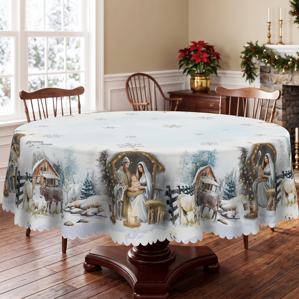 Christmas Winter Village Round Tablecloth, Decorative Dining Table Cover for Dining, Holiday Parties & Christmas Decor - BS016-152R - image 3