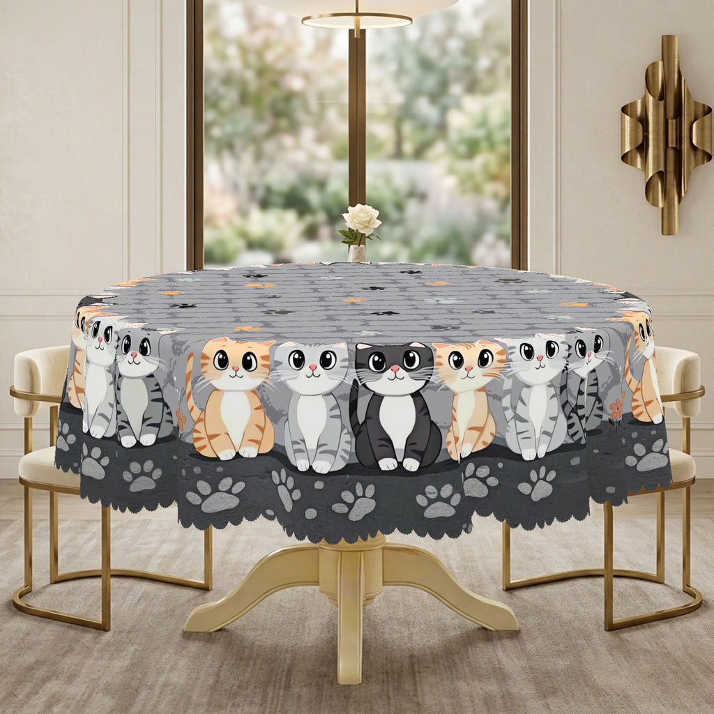 Gray Cat & Floral Round Tablecloth, Decorative Dining Table Cover for Kitchen, Dining & Cat Lover Home Decor - BM003-152R - image 3