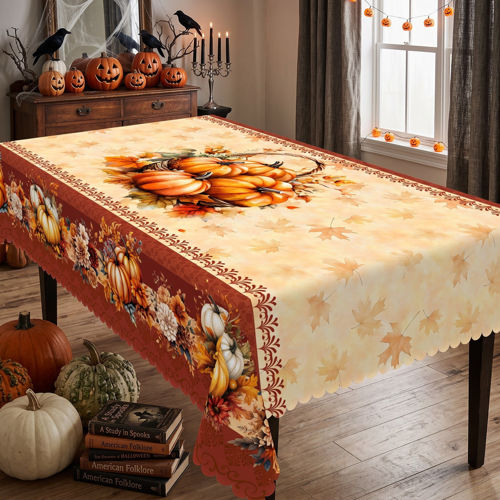 Pumpkin Harvest Border Tablecloth, Decorative Dining Table Cover for Dining, Thanksgiving & Farmhouse Fall Decor - BQ017-220 - image 3