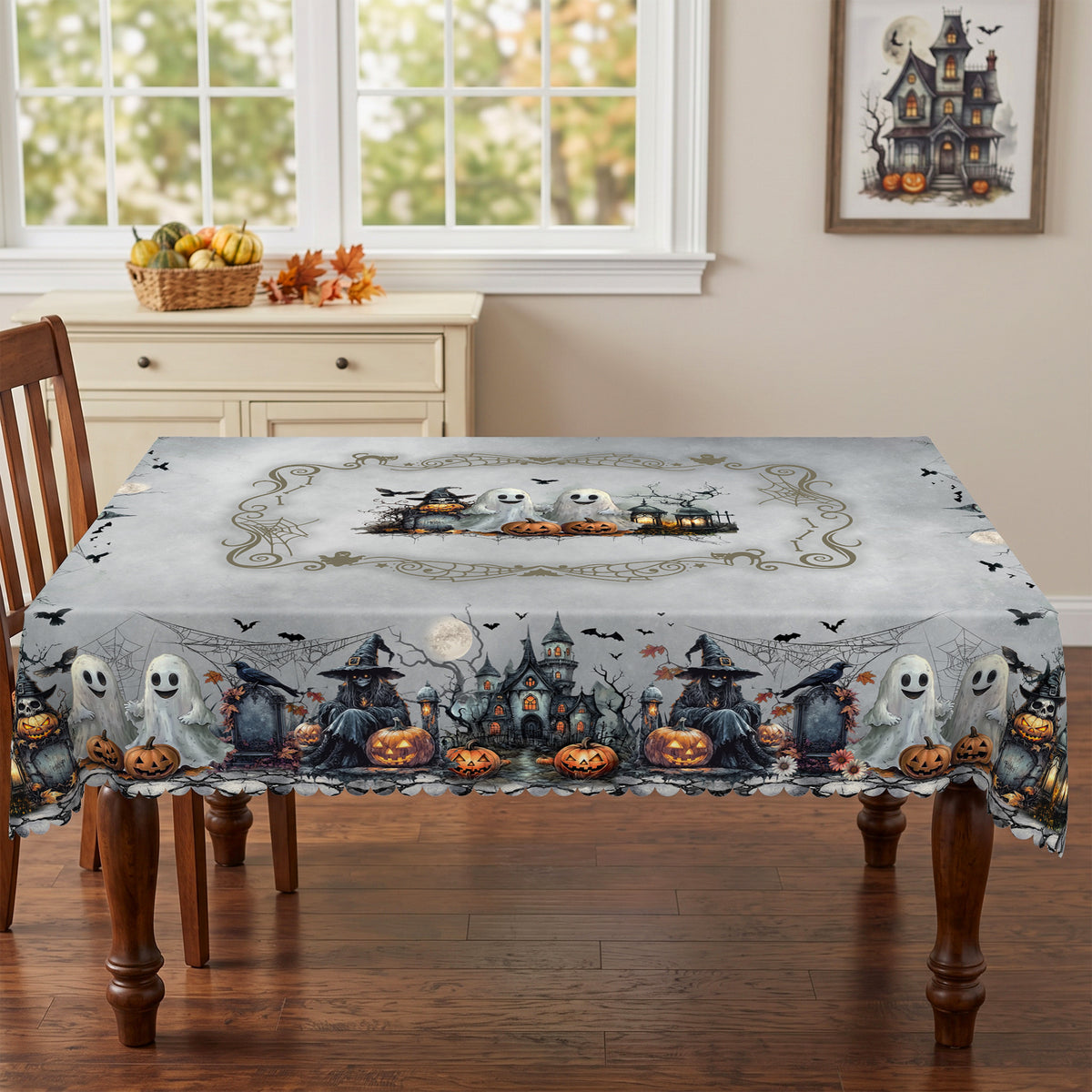 Halloween Spooky Cats Tablecloth, Decorative Dining Table Cover for Halloween Parties, Dining & Fall Decor - BW009-140 - image 3