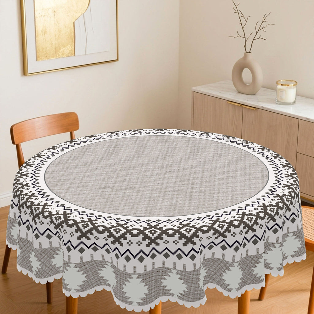 Modern Gray Geometric Round Tablecloth, Decorative Dining Table Cover for Dining Room, Kitchen & Contemporary Home Decor - JH001-152R - image 3