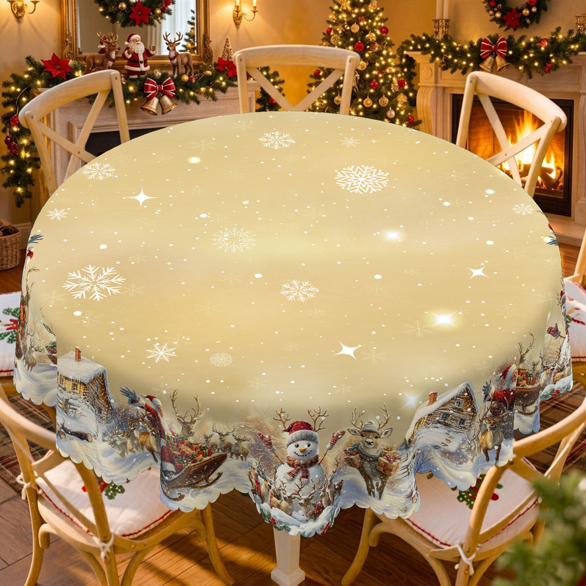 Christmas Tree Village Round Tablecloth, Decorative Dining Table Cover for Dining, Holiday Parties & Christmas Decor - BS035-152R - image 3