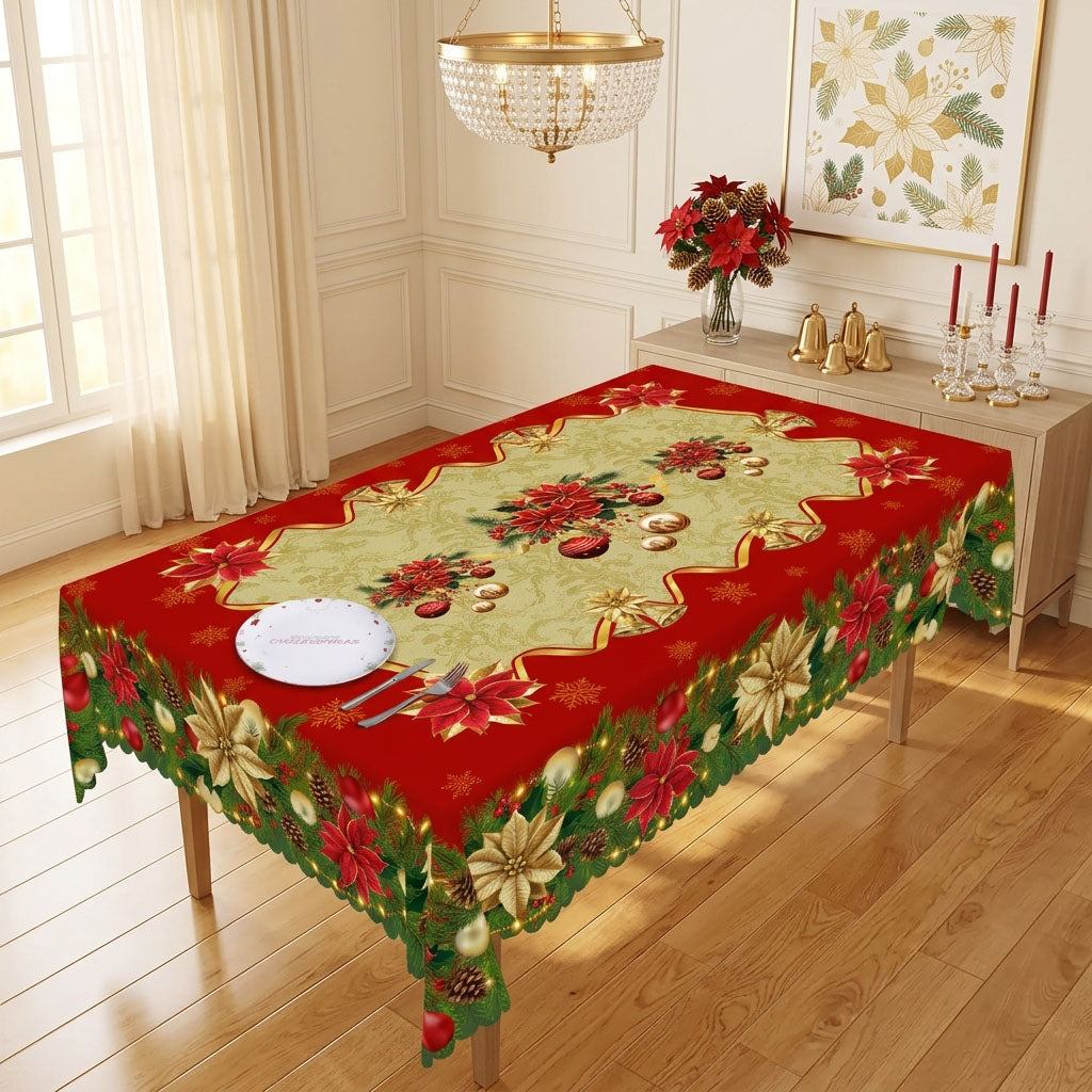 Christmas Holly & Ribbon Tablecloth, Decorative Dining Table Cover for Dining, Holiday Parties & Christmas Decor - BS038-220 - image 3