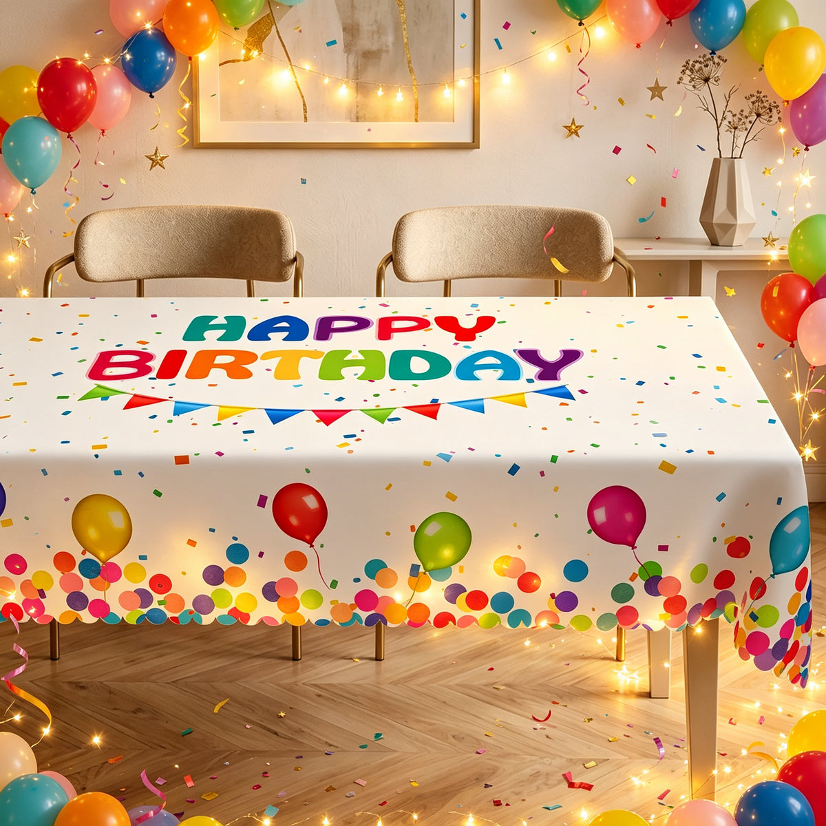 Happy Birthday Balloon Tablecloth, Decorative Dining Table Cover for Birthday Parties, Dining & Celebration Decor - HBD001-1-220 - image 3