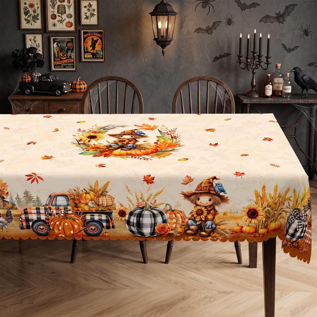 Autumn Scarecrow Harvest Tablecloth, Decorative Dining Table Cover for Dining, Thanksgiving & Farmhouse Fall Decor - BQ011-220 - image 3