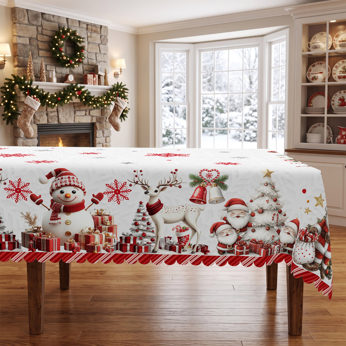 Christmas Snowflake Border Tablecloth, Decorative Dining Table Cover for Dining, Holiday Parties & Winter Decor - BS029-220 - image 3