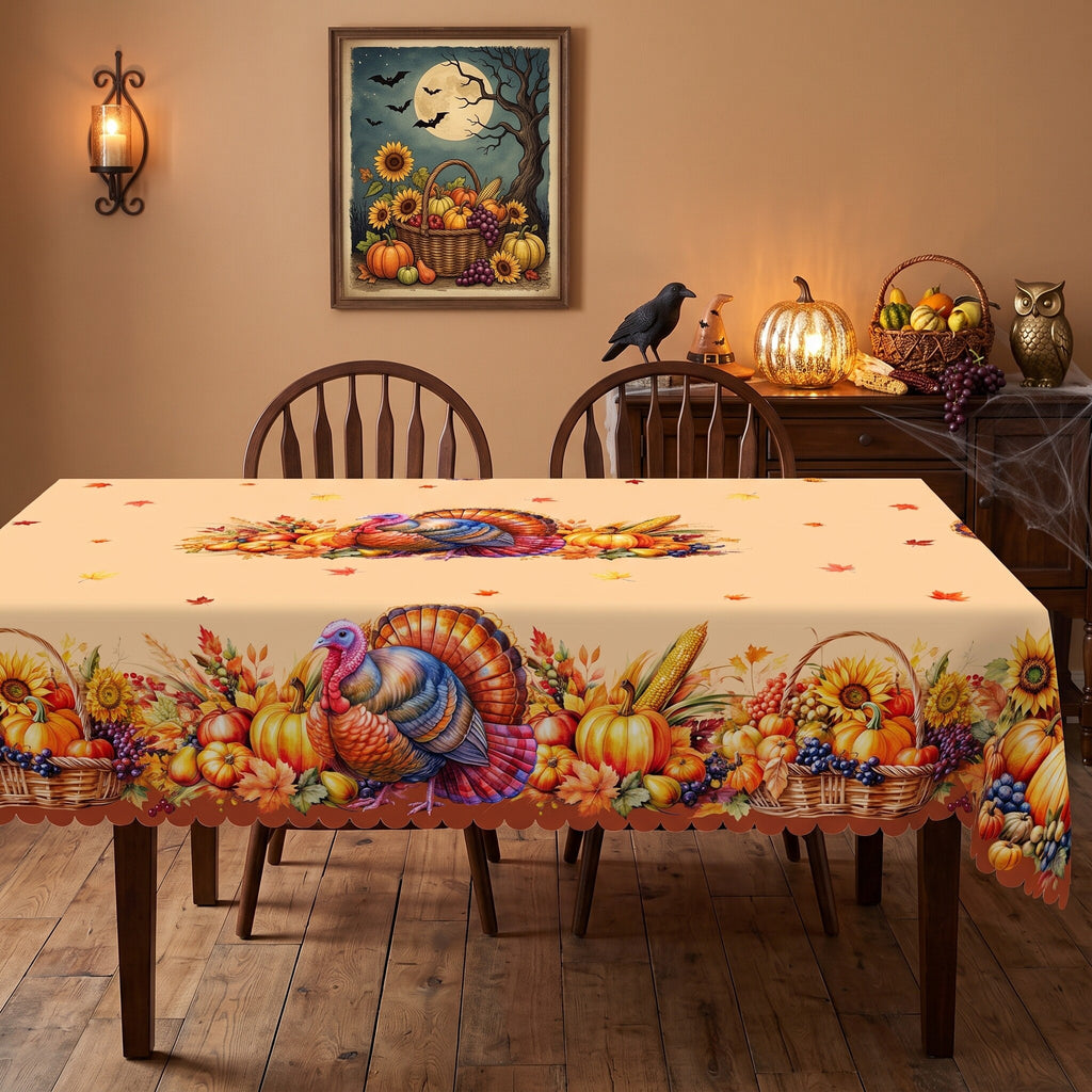 Autumn Harvest Medallion Tablecloth, Decorative Dining Table Cover for Dining, Thanksgiving & Fall Home Decor - BQ025-220 - image 3