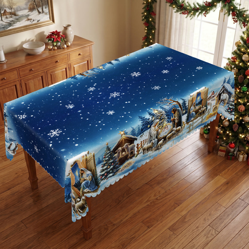 Christmas Blue Snowman Tablecloth, Decorative Dining Table Cover for Dining, Holiday Parties & Winter Decor - BS017-220 - image 3