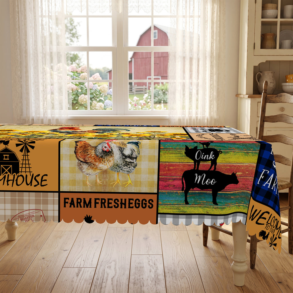 Farm Rooster Patchwork Tablecloth, Decorative Dining Table Cover for Kitchen, Dining & Farmhouse Home Decor - N58-220 - image 3