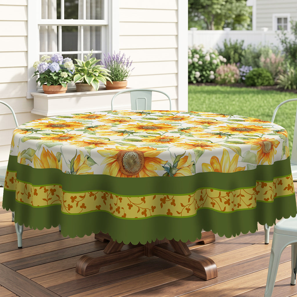 Sunflower Green Border Round Tablecloth, Decorative Dining Table Cover for Dining Room, Patio & Garden Parties - BH006-152R - image 3