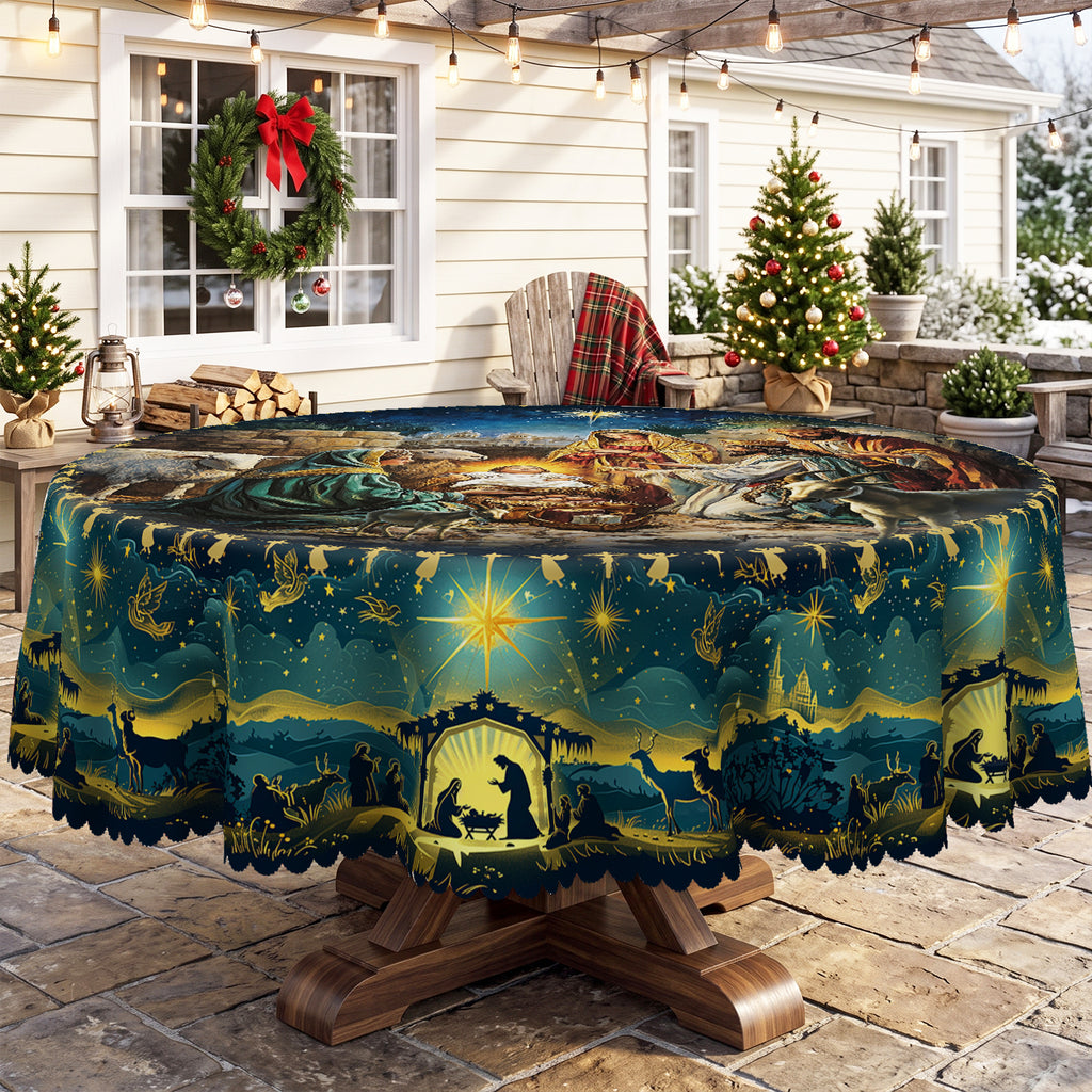 Christmas Winter Village Round Tablecloth, Decorative Dining Table Cover for Dining, Holiday Parties & Christmas Decor - BS031-152R - image 3