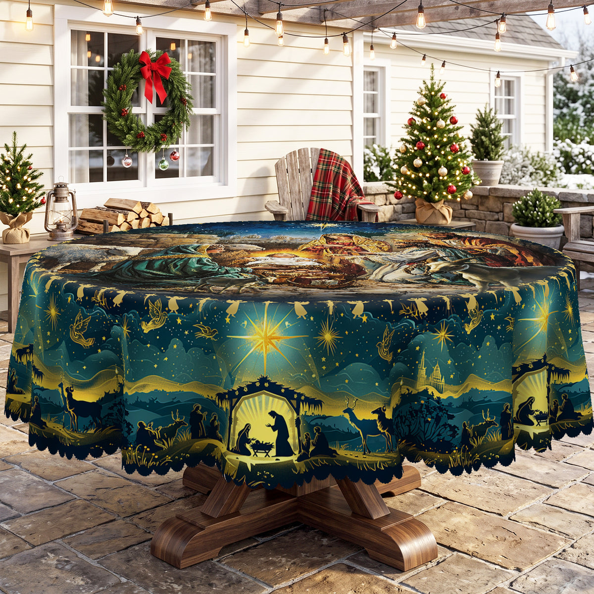 Christmas Winter Village Round Tablecloth, Decorative Dining Table Cover for Dining, Holiday Parties & Christmas Decor - BS031-152R - image 3