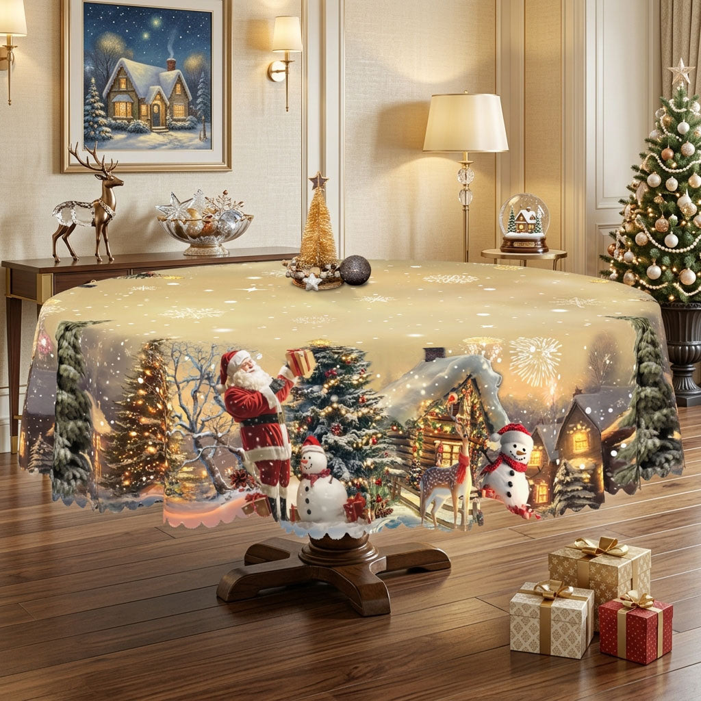 Christmas Tree & Presents Round Tablecloth, Decorative Dining Table Cover for Dining, Holiday Parties & Christmas Decor - BS018-152R - image 3