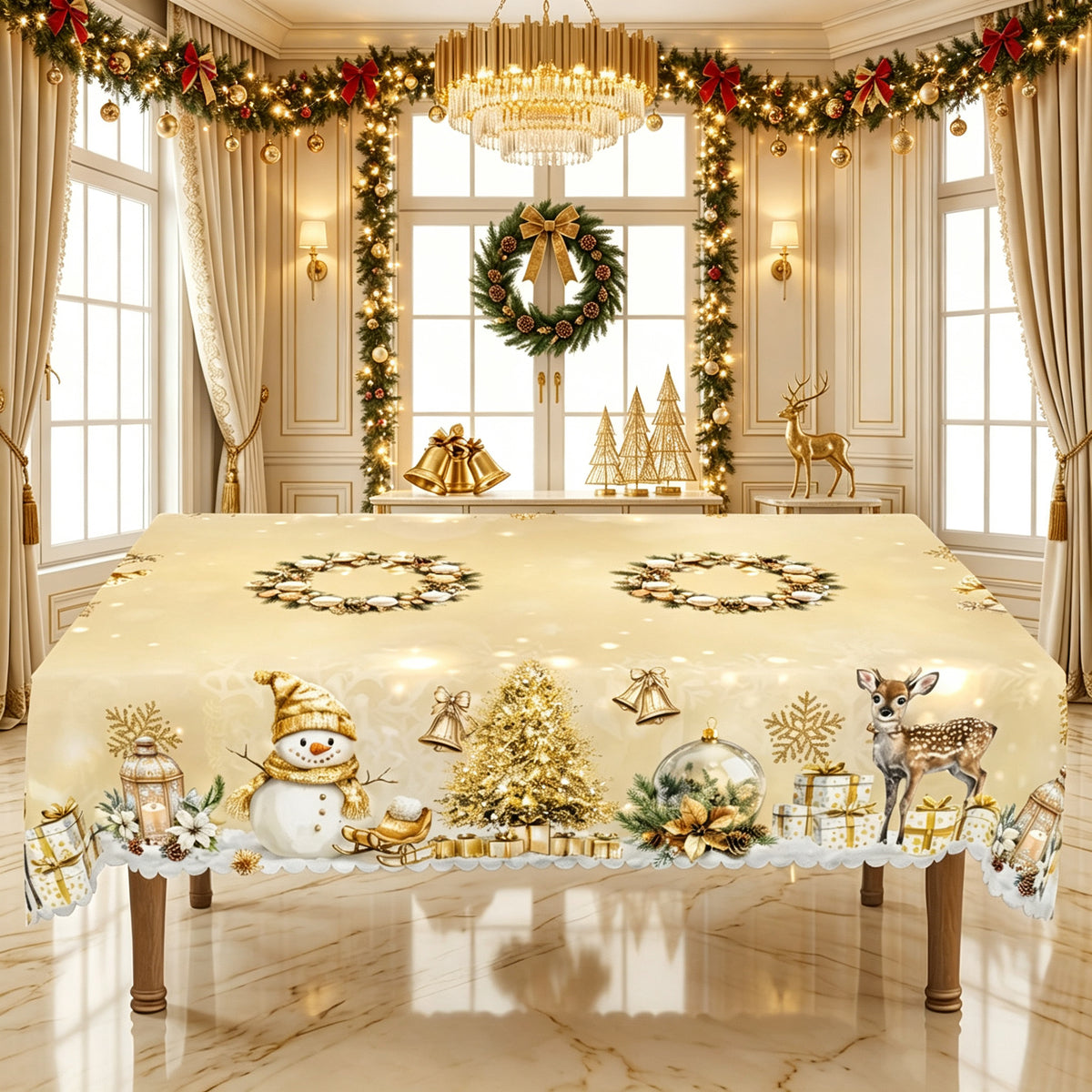 Christmas Holly & Poinsettia Tablecloth, Decorative Dining Table Cover for Dining, Holiday Parties & Christmas Decor - BS002-305 - image 3